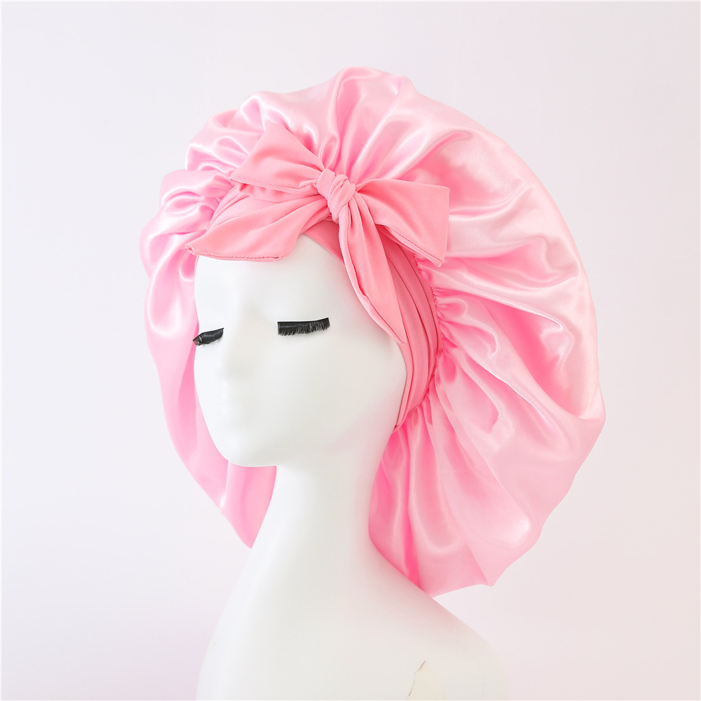 Satin Silk Bonnet for Sleeping Women, Soft Elastic Band Silk Hair Bonnet, Adjustable Satin Sleep Cap for Curly Hair (Pink)