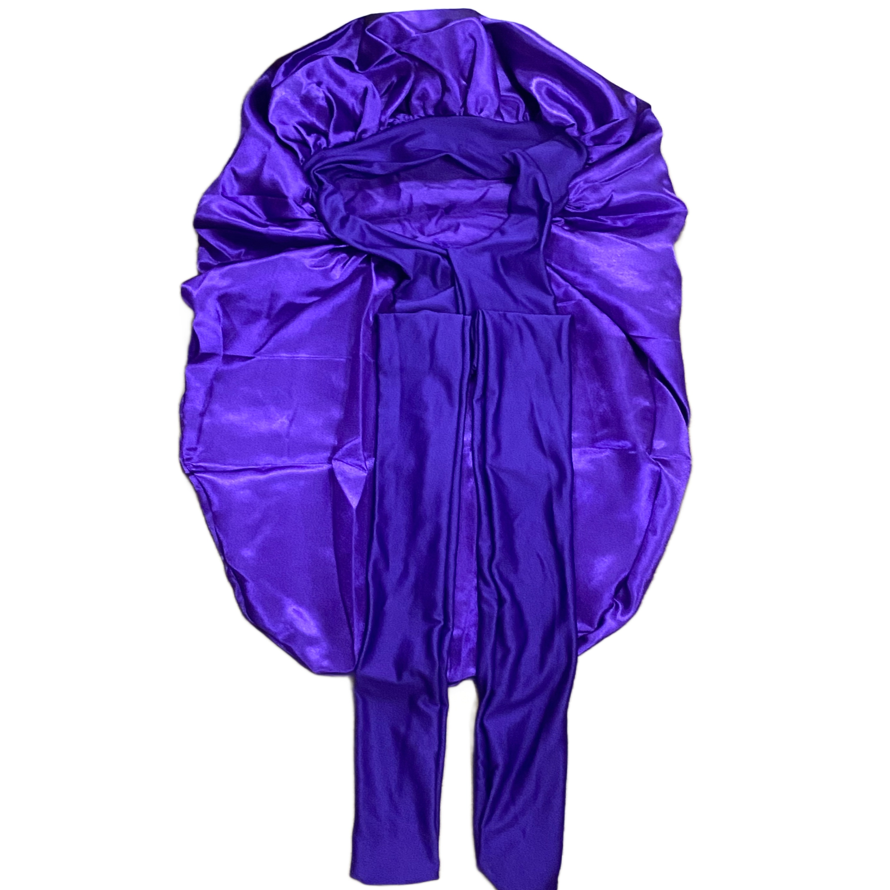 Extra Long Satin Bonnet for Women, Adjustable Braid Bonnet with Tie Band, Double Layer Elastic Silk Bonnet for Braids Hair Sleeping Cap (Purple)