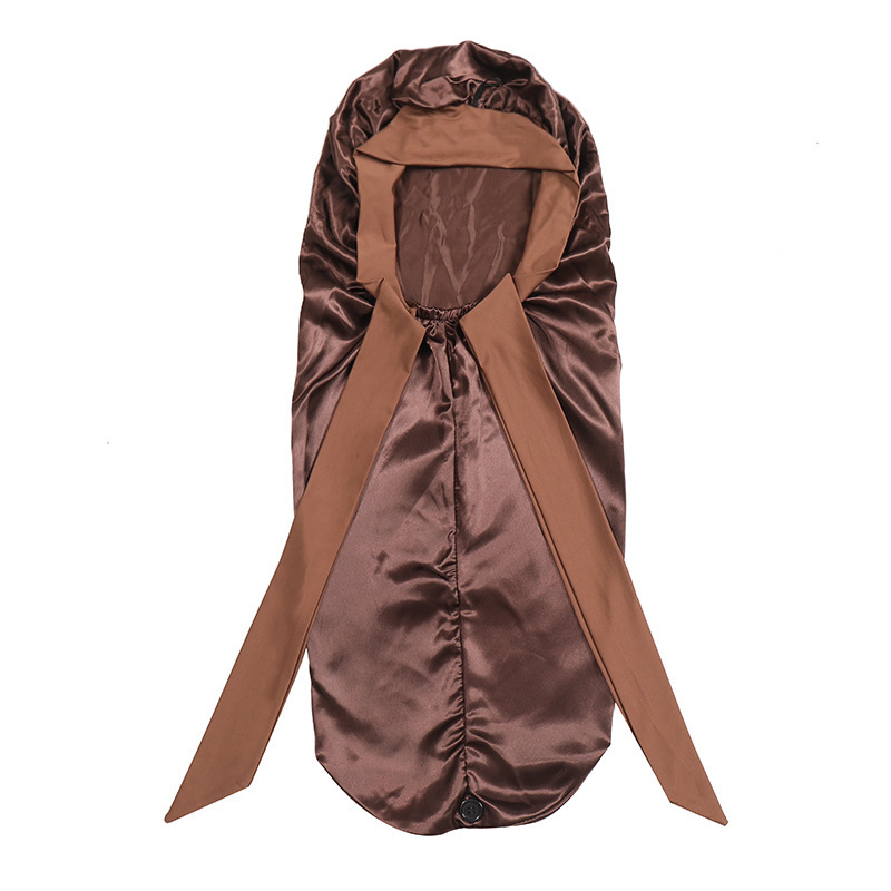 Long Satin Bonnet for Women, Double Layer Soft Silk Bonnet for Long Hair, Elastic Bonnet with Tie Band Sleep Cap (Brown)