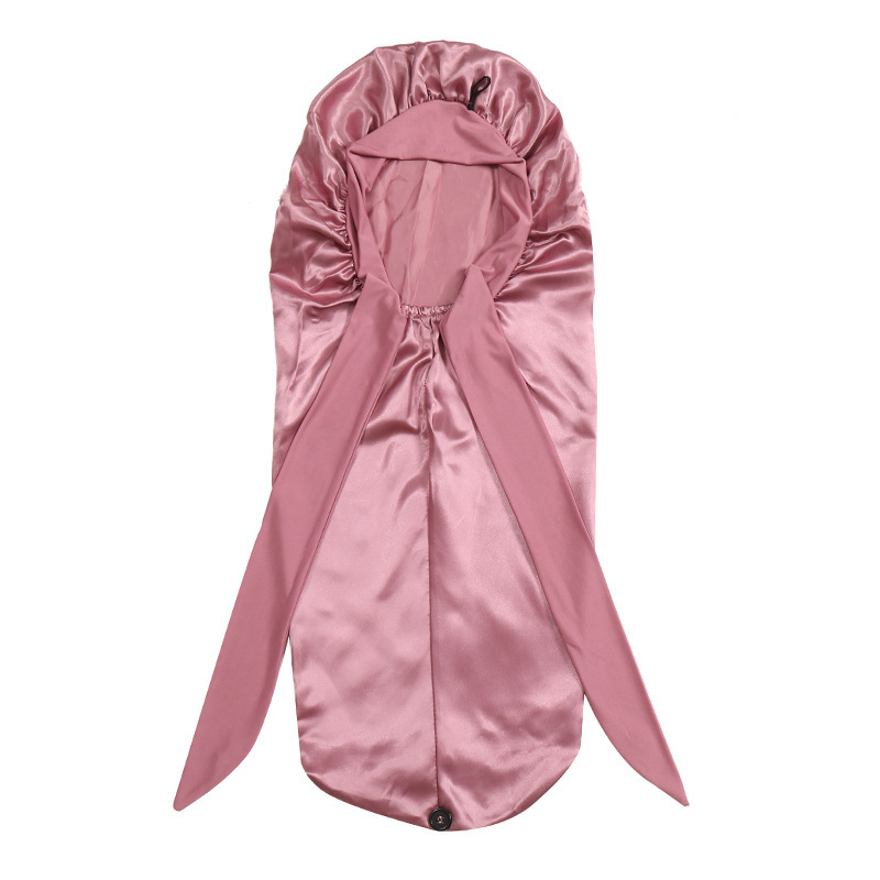 Long Satin Bonnet for Women, Double Layer Soft Silk Bonnet for Long Hair, Elastic Bonnet with Tie Band Sleep Cap (Pink)