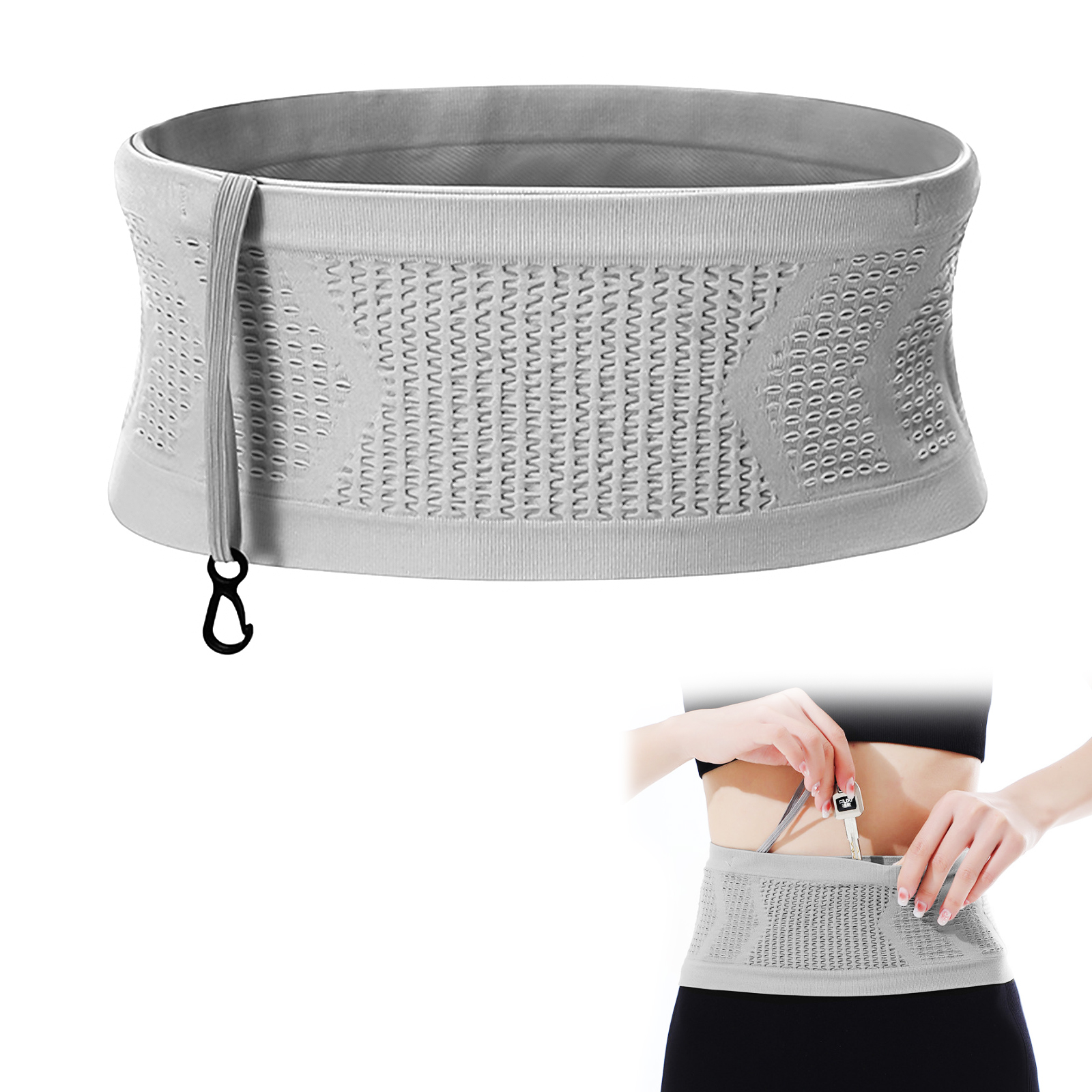 Slim Running Belt, Running Belt Fanny Pack for Men Women, Travel Running Waist Belt for Money and Passport (Grey, Medium)