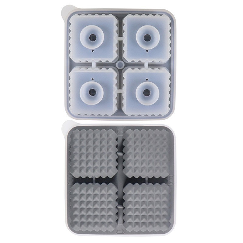 Silicone Ice Cube Tray, 4 Square Slots Ice Cube Trays for Freezer with Lid, Leak-Free Ice Ball Maker Mold for Whiskey, Cocktails, Bourbon (Grey)