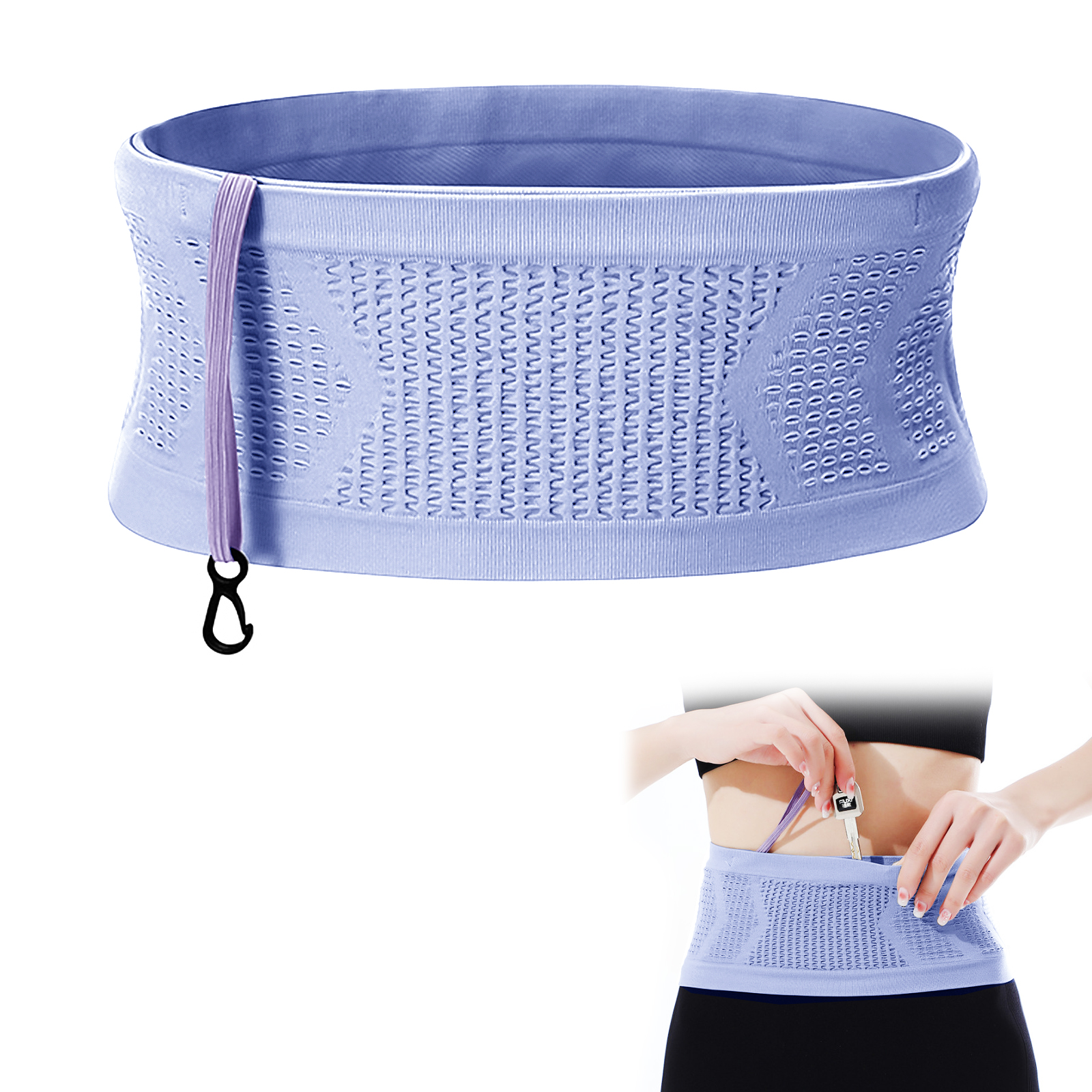 Slim Running Belt, Hidden Running Belt Fanny Pack for Men Women, Travel Running Waist Belt for Money and Passport (Purple, Medium)