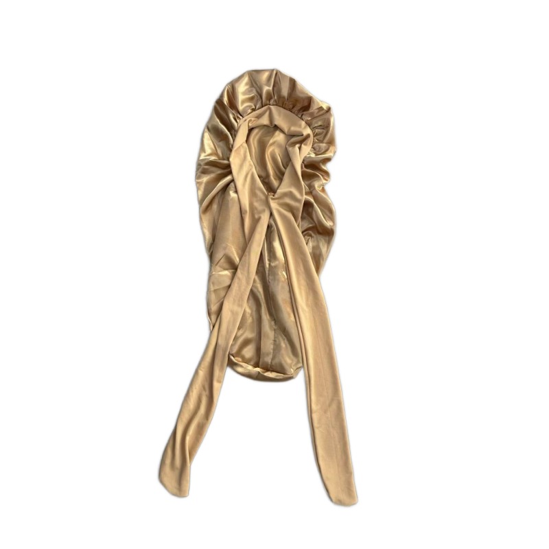 Extra Long Satin Bonnet for Women, Adjustable Braid Bonnet with Tie Band, Double Layer Elastic Silk Bonnet for Braids Hair Sleeping Cap (Gold)