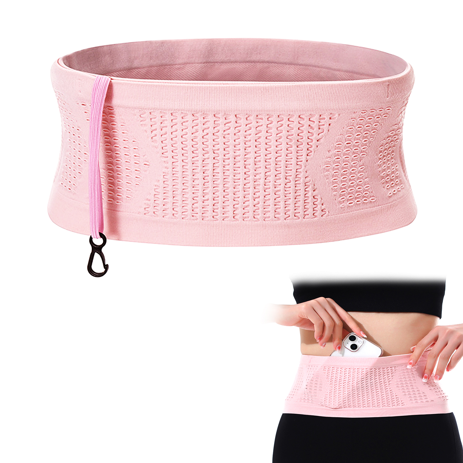 Slim Running Belt, Hidden Running Belt Fanny Pack for Men Women, Travel Running Waist Belt for Money and Passport (Pink, X-Large)