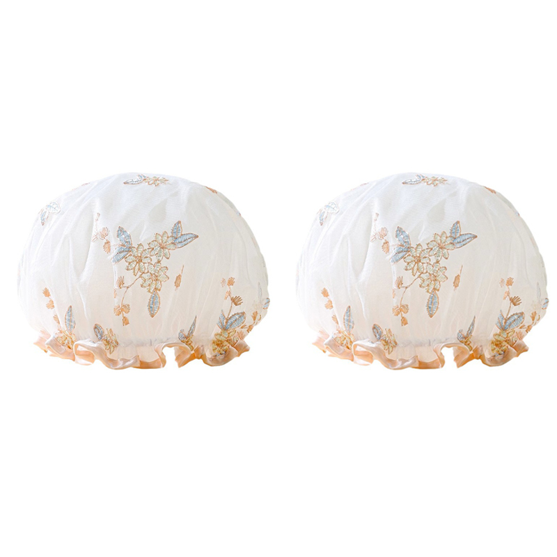 Pack Shower Caps for Women, Double Waterproof Layers Bathing Cap, Reusable Washable Elastic Band Bath Hair Hat